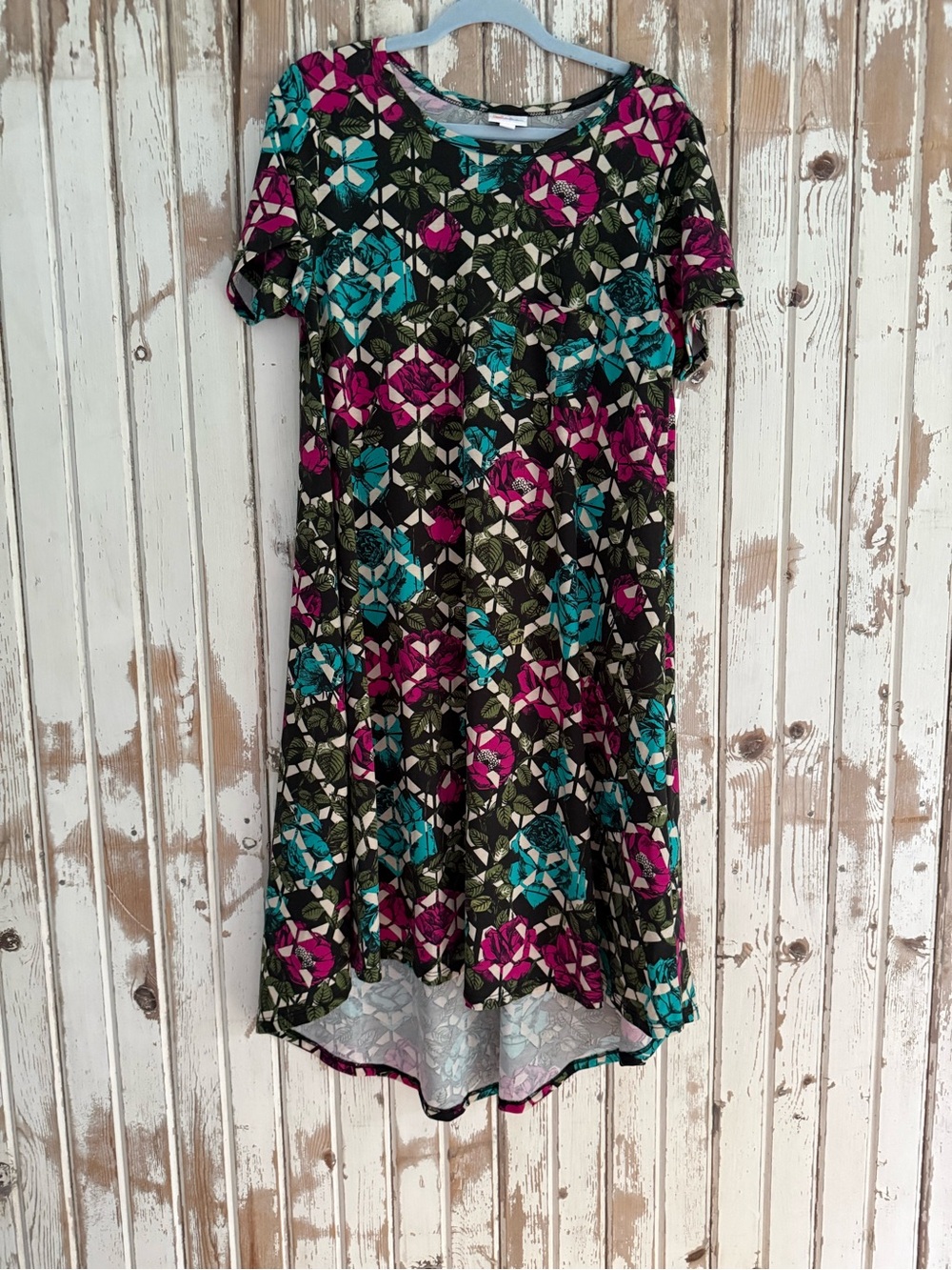 NWT LuLaRoe Short Sleeve Floral Carly Dress in Teal, Magenta and Olive, Medium